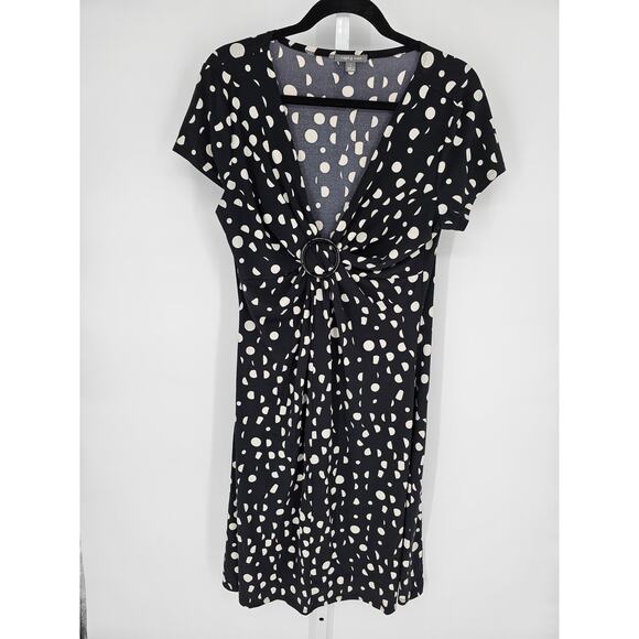 Apt. 9 Women's Black Short Sleeve Polka Dot Tied Front V-neck Midi Dress Size L - Picture 1 of 4
